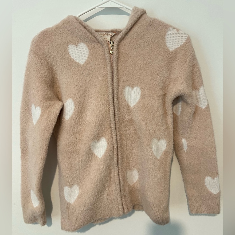 Tan and White Heart Pattern Hoodie
